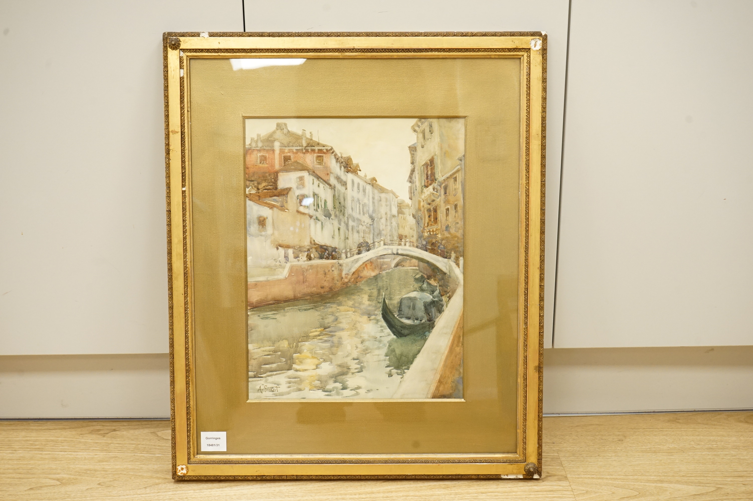 A. Sickert, Venetian canal with gondola, signed, watercolour, 44 x 33cm